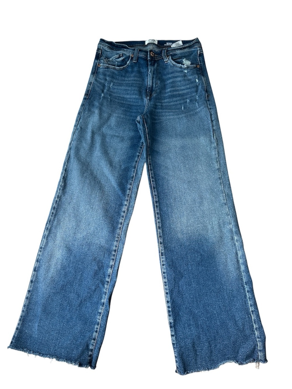 Kensie The Kaya High Rise Wide Leg Jeans Raw Hem Blue Distressed Size 6 / 28